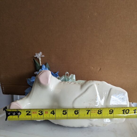 Vintage Playful Baby Lamb with Poke Dot Bow Tie Ceramic Planter Nursery Decor - Picture 11 of 11